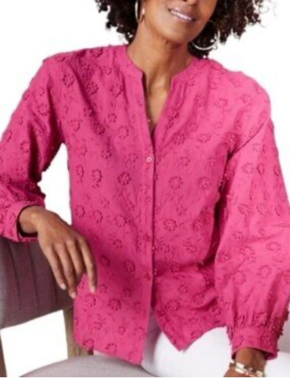 Soft Surrounding Blouse with Floral Sunny Day Floral Applique Size Large
